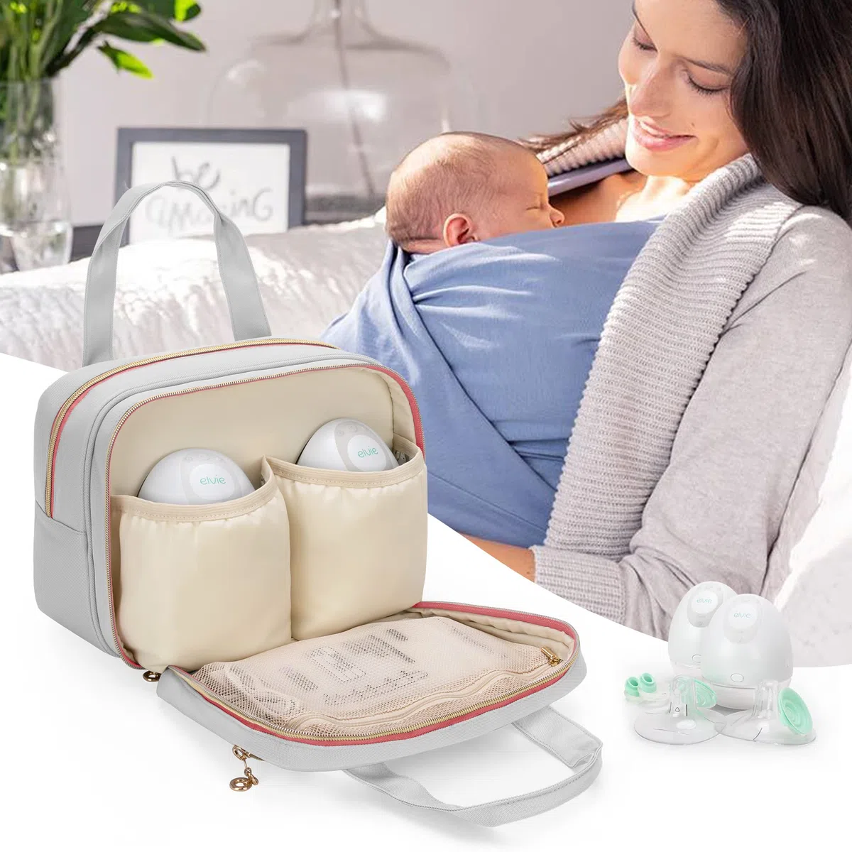 Damero Bolsa de Extractor de Leche portátil Compatible con Extractor de Leche Elvie y Willow, Bolsa de Transporte con Bolsa de Hielo para Extractor de Leche portátil