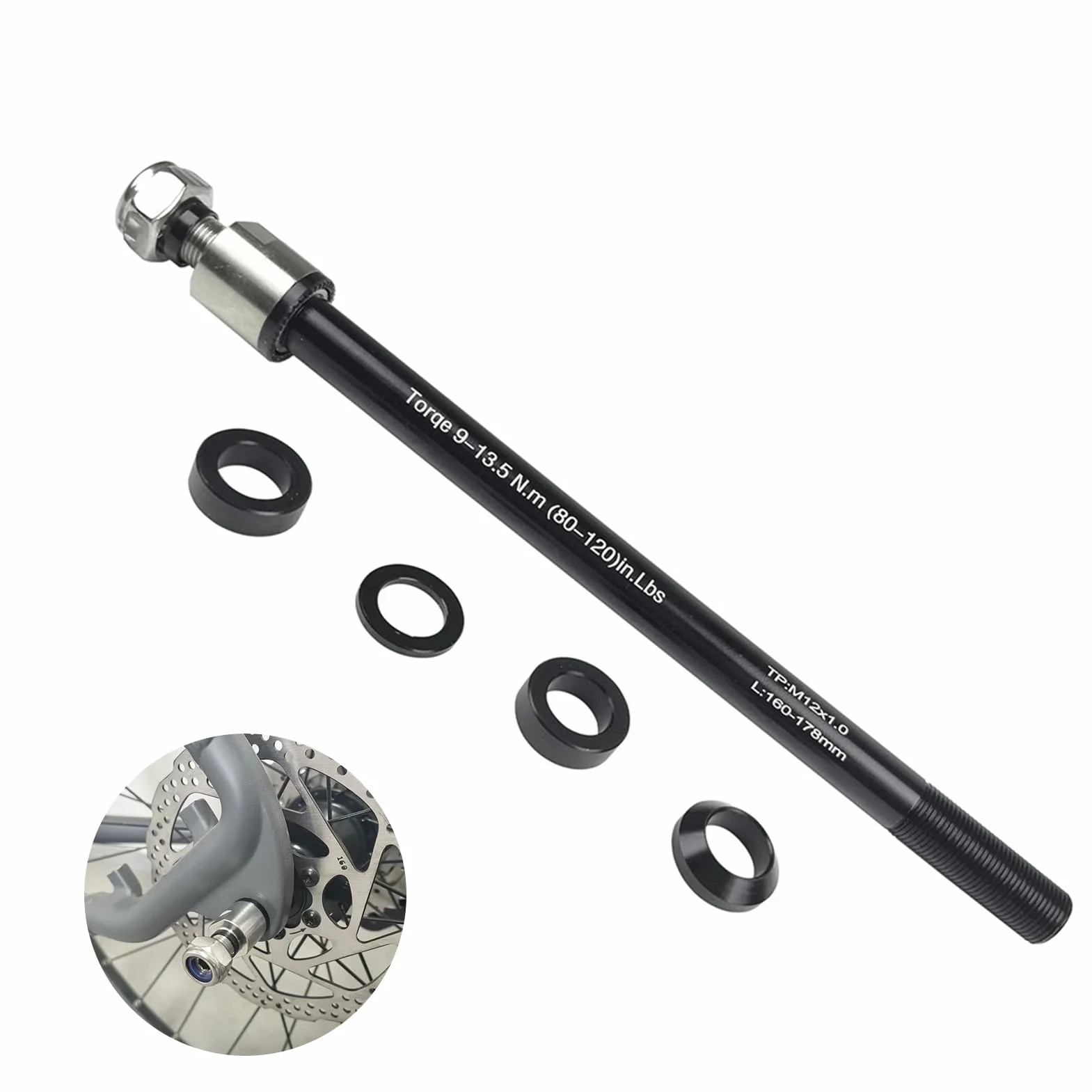 Remolque de Bicicleta con Eje pasante, Eje pasante M12 x 1,0 160-178 mm, Enganche para Remolque de Bicicleta, Eje pasante Compatible con la mayoría de enganches para Remolque de Bicicleta