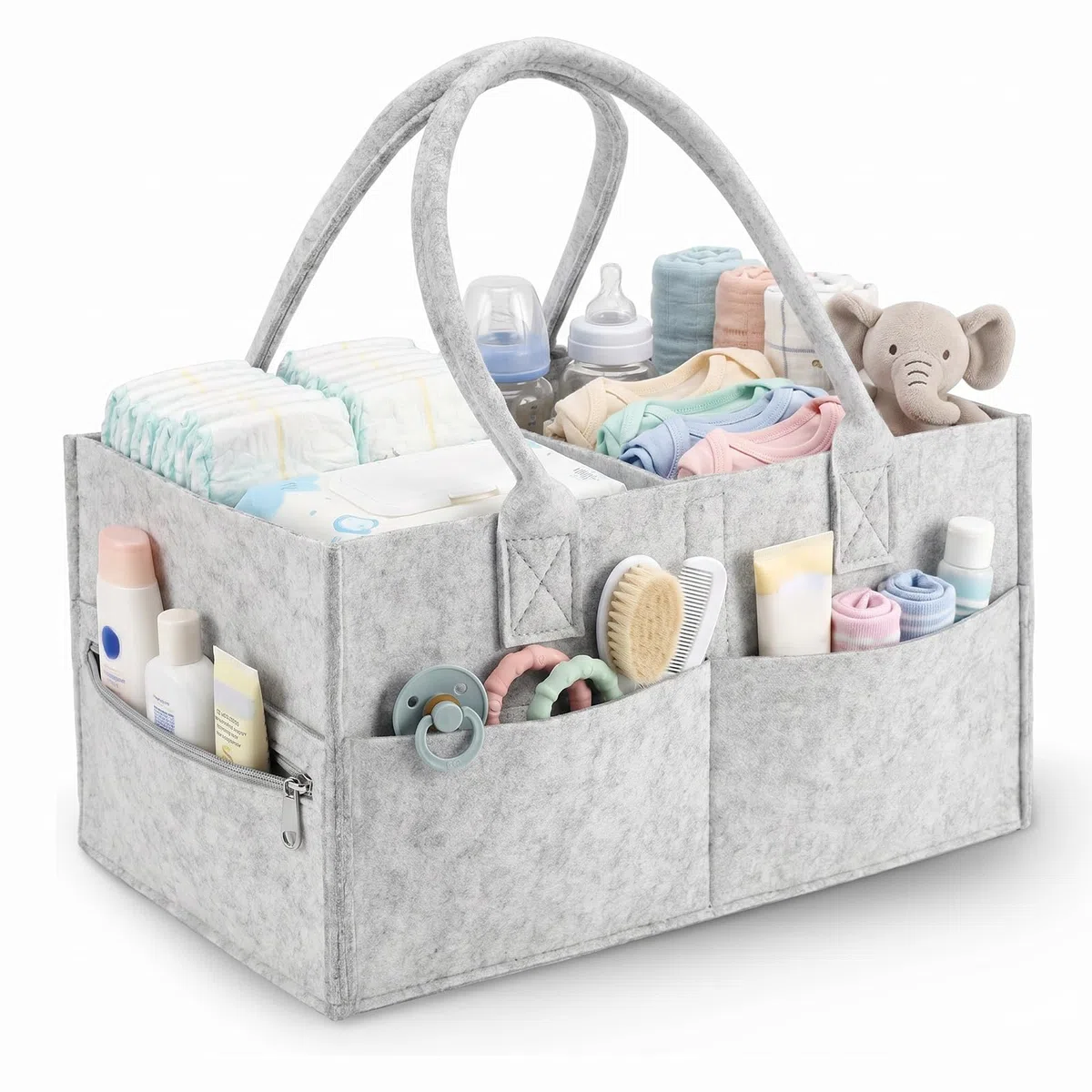 Nivofu Organizador de Pañales, Cesta Portátil con Compartimentos para Cambiador, Hogar Coche Viaje, Gris