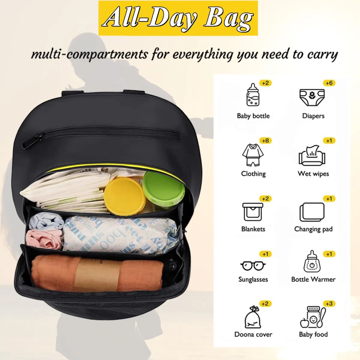 Bolsa de almacenamiento con clip compatible con cochecito Doona y asiento de coche, bolsa de pañales de gran capacidad con cremallera antideslizante, bolsa organizadora de cochecito, mochila