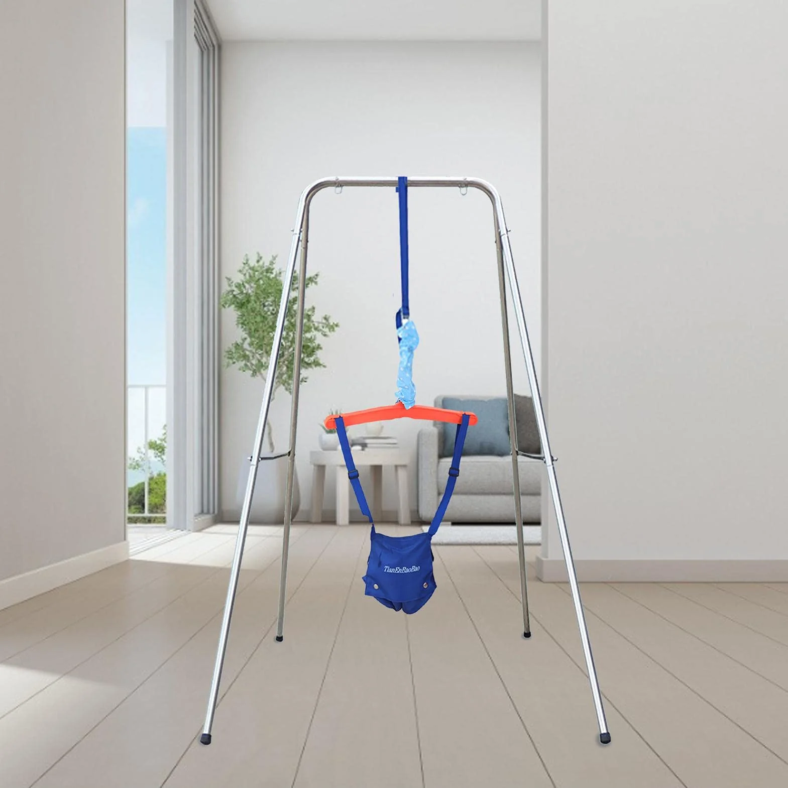 Puerta, jumper para bebé, ajustable, entrenador columpio para bebés, para exteriores, con asiento sillín, para bebés a partir 6 meses