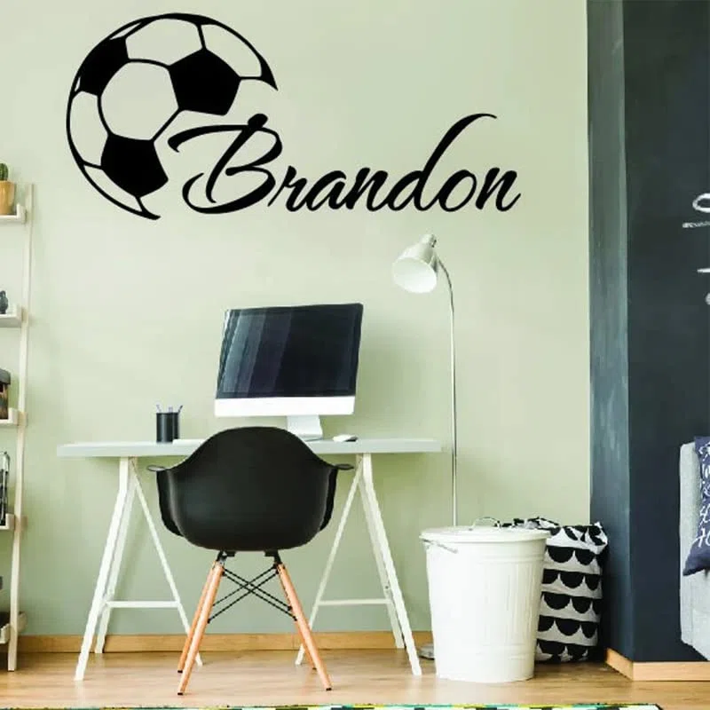 Murales De Fútbol Con Nombres, Pegatinas De Vinilo Personalizadas Con Nombres, Murales Deportivos Para Habitaciones De Niños (125x57cm)