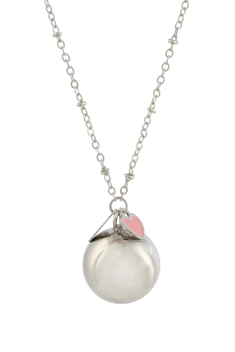argentoè llamador de ángeles Campanilla Bola Mexicana rodiada con Plata con Collar 100 cm corazón Rosa
