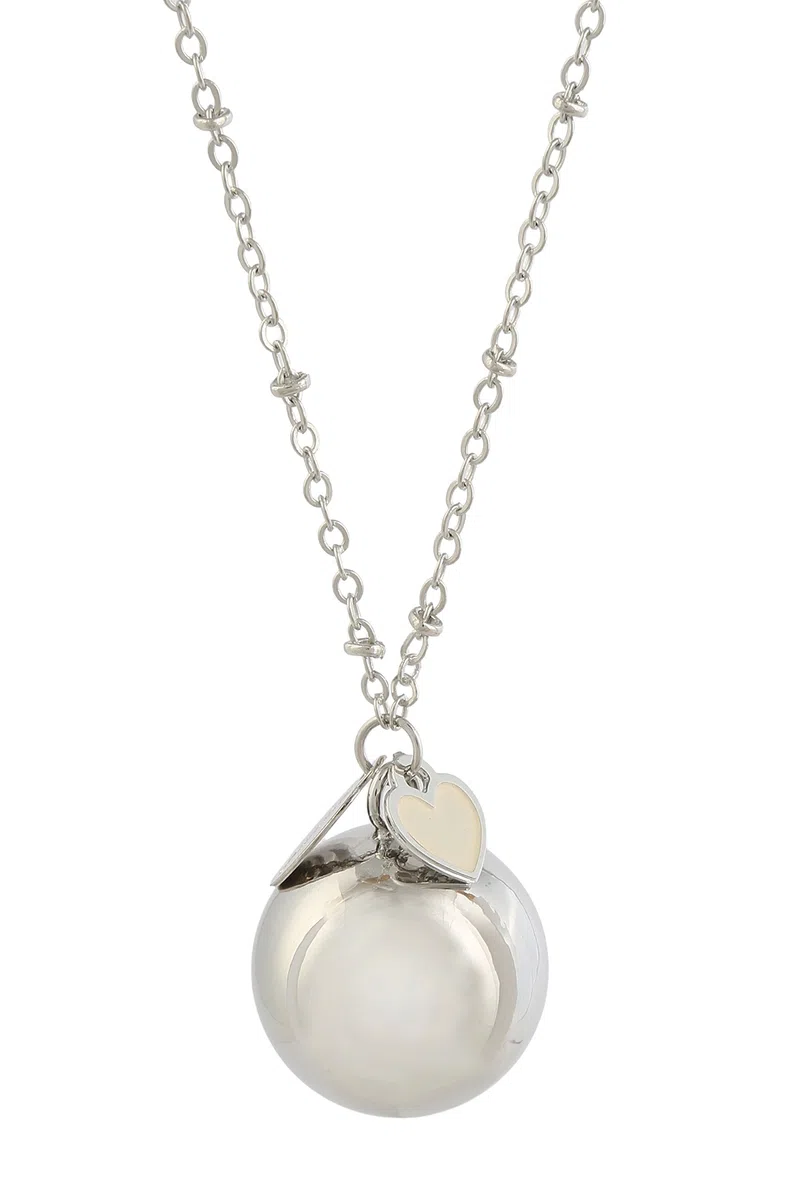 argentoè llamador de ángeles Campanilla bola mexicana rodiada plateada con collar 100 cm corazón blanco