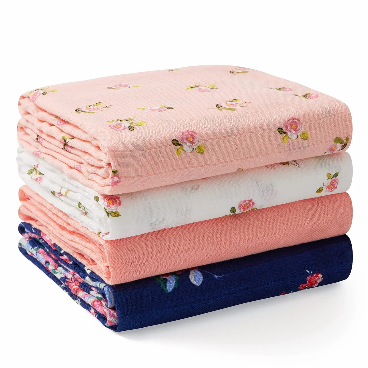 momcozy Manta Muselina120x120cm, 4 Piezas Muselina Manta Bebé de Algodón y Bambú, Suave Mantas Envolventes de Muselina, Esenciales para Recién Nacidas, Azul Amarillo