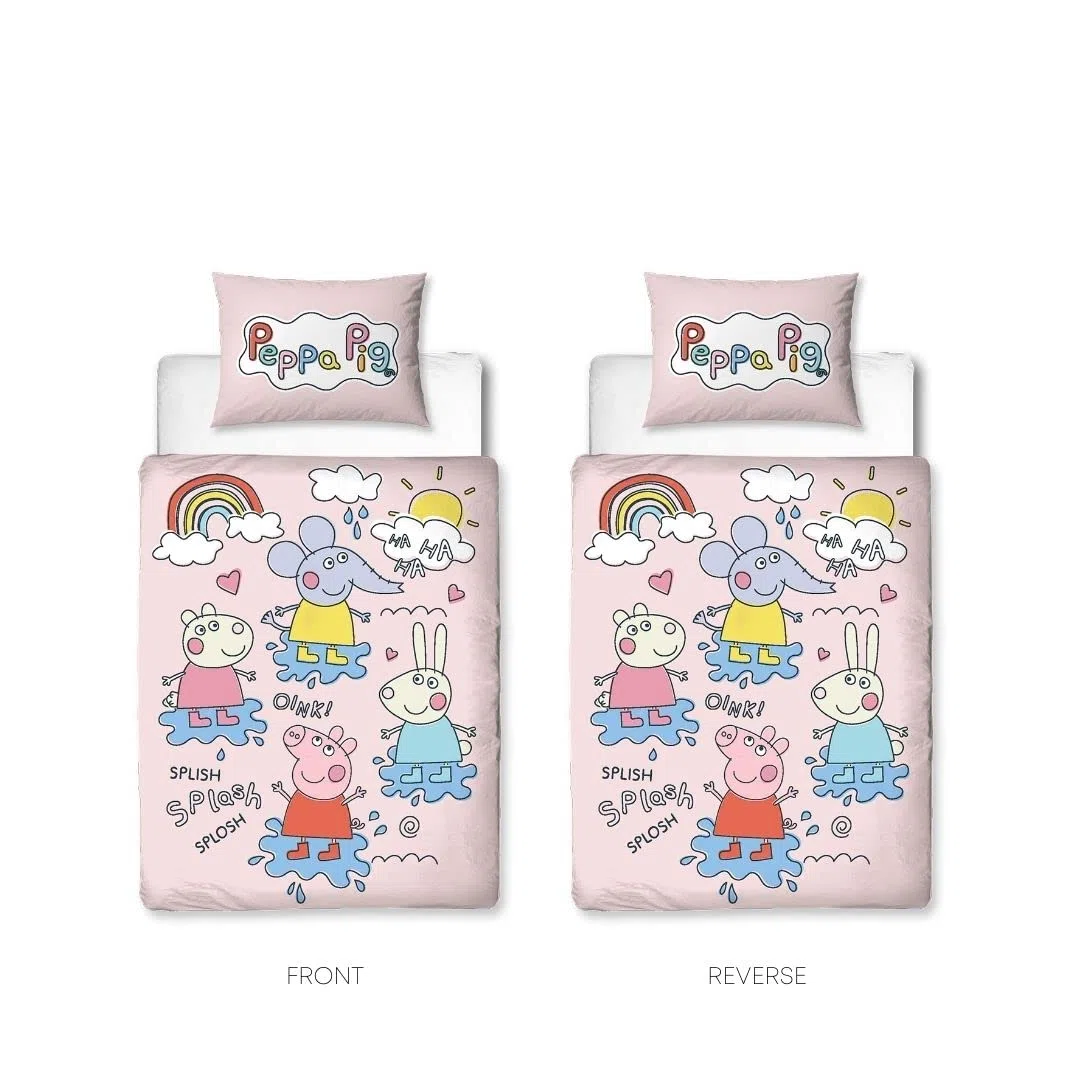 Character World Peppa Pig - Juego de Funda de edredón Oficial para Cuna Infantil | Diseño Divertido Reversible de 2 Caras para niños con Funda de Almohada a Juego | polialgodón