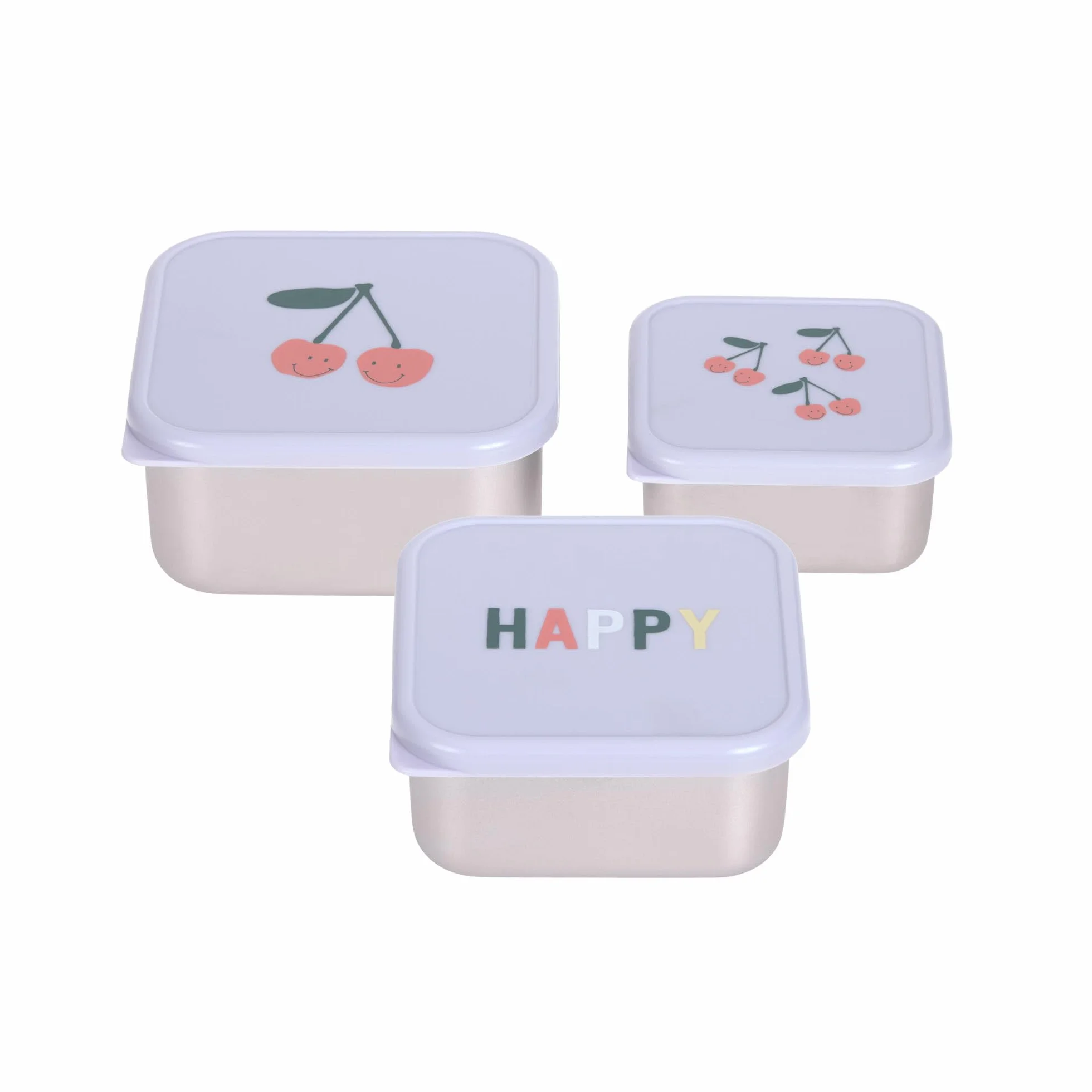 Lässig Snackbox Kids Juego de 3 fiambreras de acero inoxidable/Snackbox Stainless Steel Happy Fruits Cherry