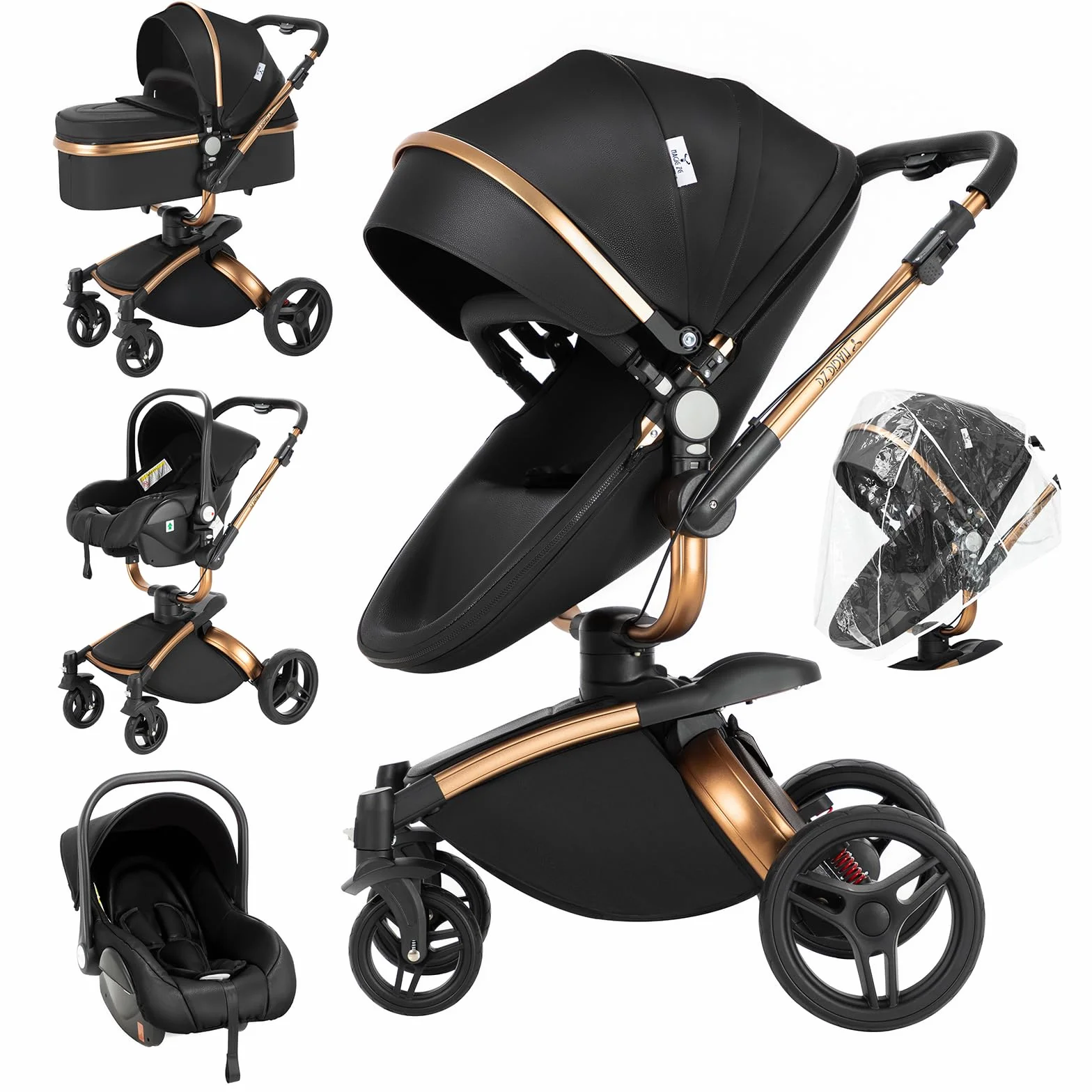 3 en 1 Sistema de Viaje Para Bebé 3 en 1 Cochecito de Paisaje Alto Carrito con Capazo Silla de Paseo Cochecito de Bebé Reclinable Cochecito Estándar Plegable de Recién Nacido (906 Black)