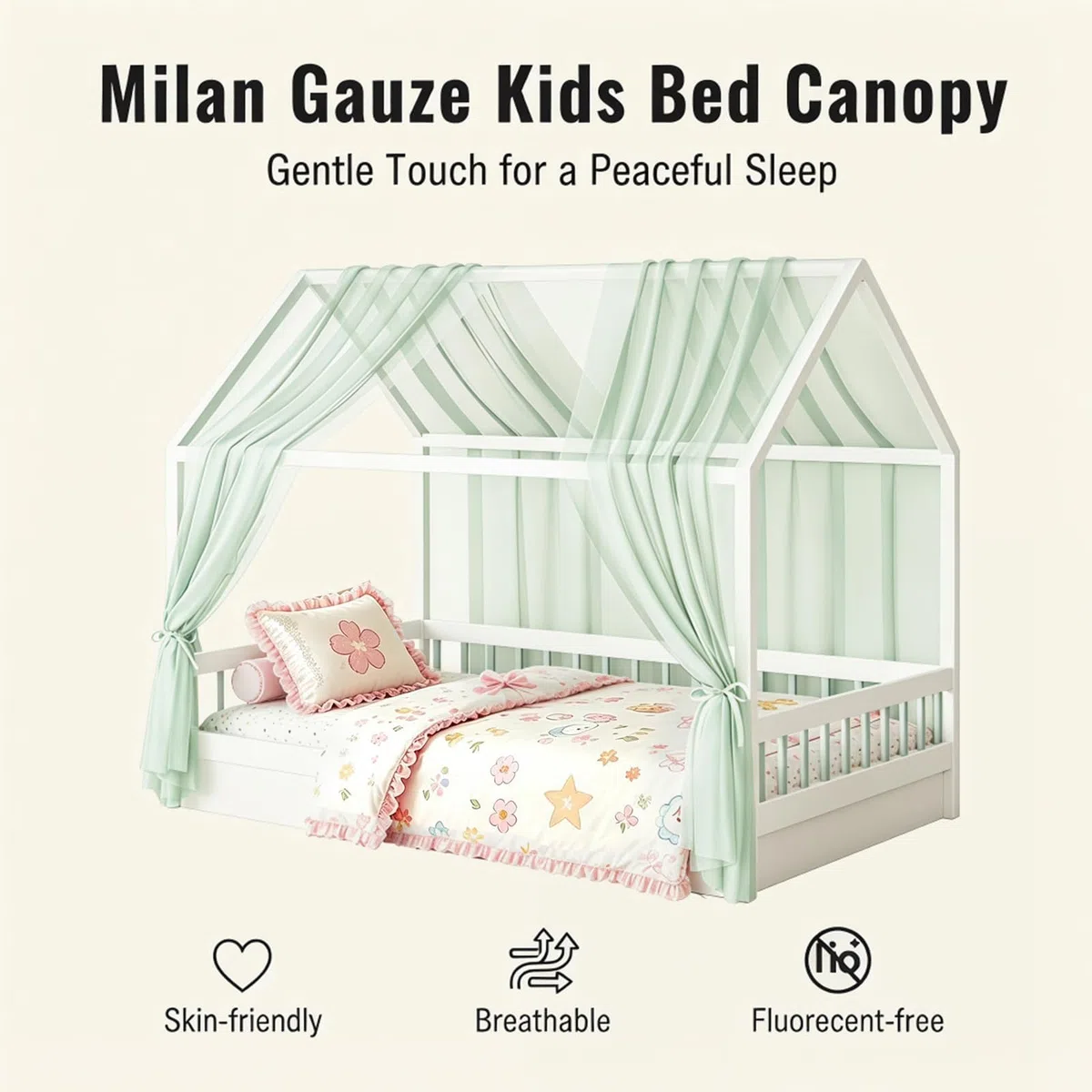 MeYuxg Juego de Dosel para Cama de Casa 2 Piezas, Dosel para Cama de Casa Decoración,150x 350 CM Algodón Orgánico,Dosels para Cama de Casas Transpirable, Muselina para Cuna