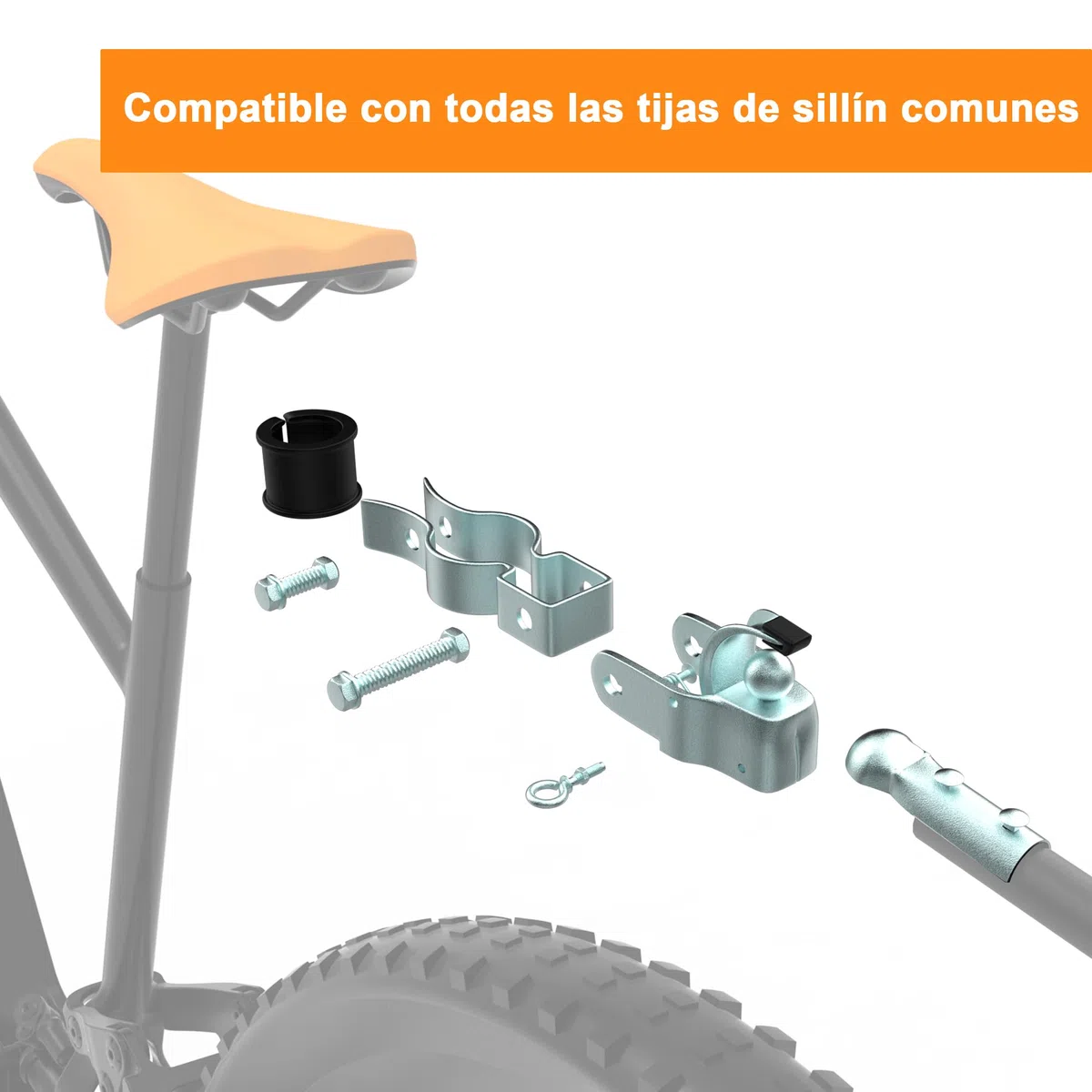 Enganche de Remolque para Bicicleta de Hierro Galvanizado, Conector de Remolque de Carga Universal para Cualquier Tija, para Transporte de Comestibles y Equipo de Camping