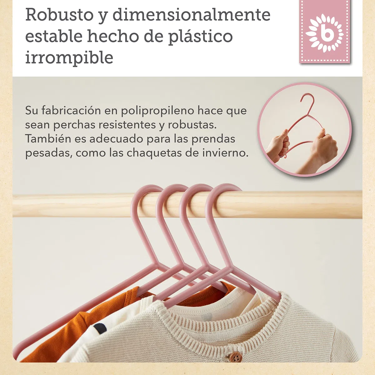 Bieco Perchas para niños, 32 unidades, color rosa viejo, perchas para bebés, organizador de bebé, perchas para niños, separadores de tamaño para bebés