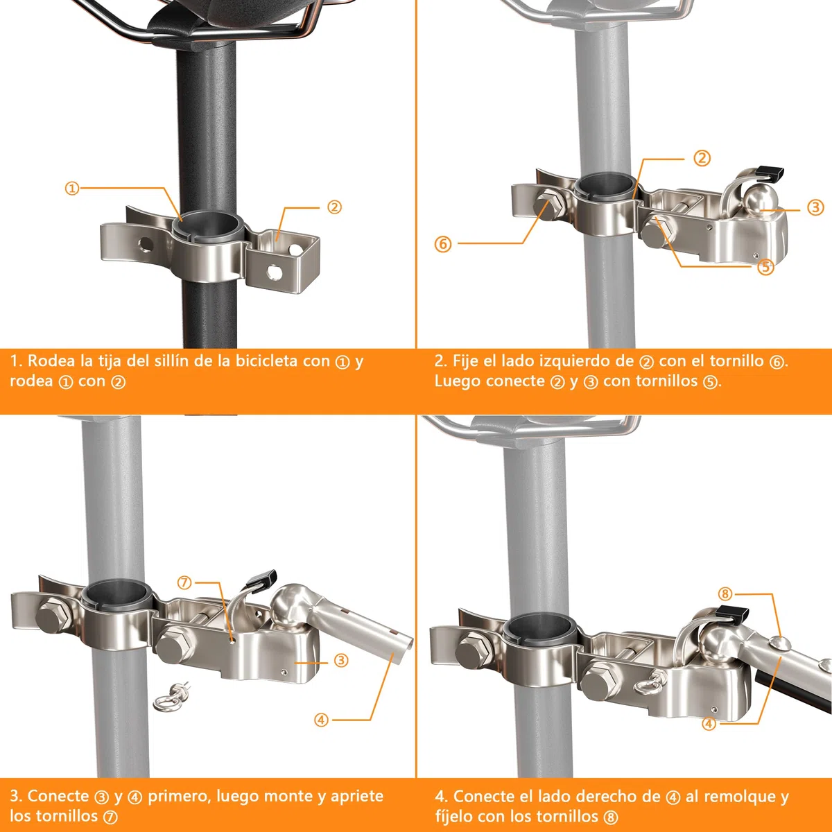 Enganche de Remolque para Bicicleta, Acoplamiento de Remolque de Carga, Enganche de Remolque de Bicicleta de Acero galvanizado Compatible con Todas Las tijas de sillín de Bicicleta estándar