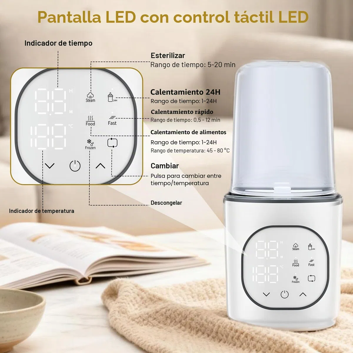 Calentador de biberones para bebé con cable con control preciso de la temperatura, calentador de biberones 9 en 1 con calentamiento rápido, apagado automático y compatibilidad universal con biberones