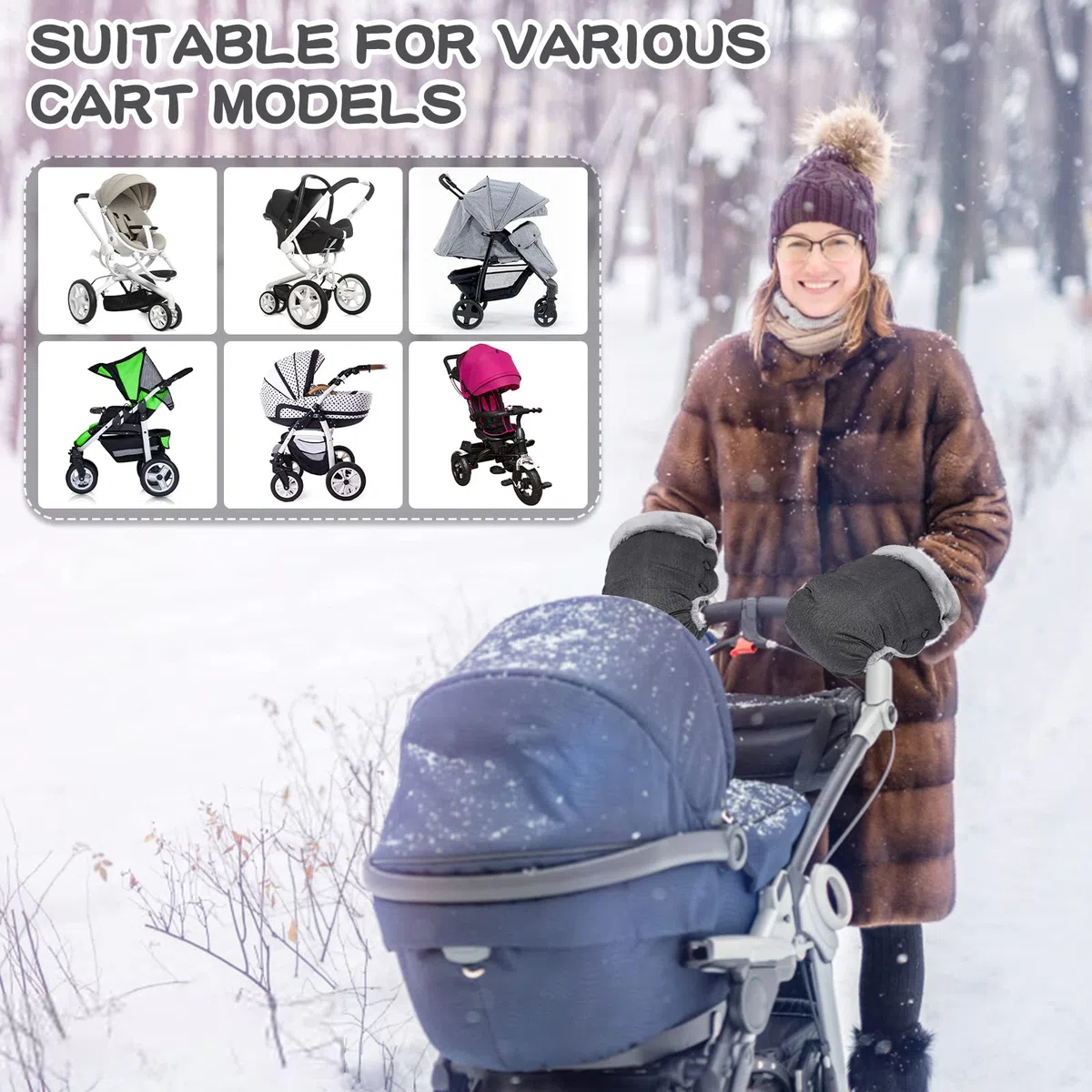 Amzeeniu Guantes Carrito Bebé Manoplas Carrito Bebe con forro polar,Guantes Cochecito bebe Impermeable y Cortaviento Todos los Cochecitos Bicicleta Silla de Ruedas Guantes Carro bebe Invierno(gris)