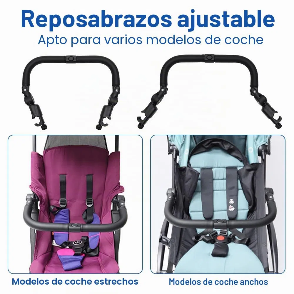 Barras de parachoques universales para cochecito, reposabrazos de cochecito, reposabrazos de ángulo ajustable, manillar protector para la mayoría de cochecitos de bebé, color negro