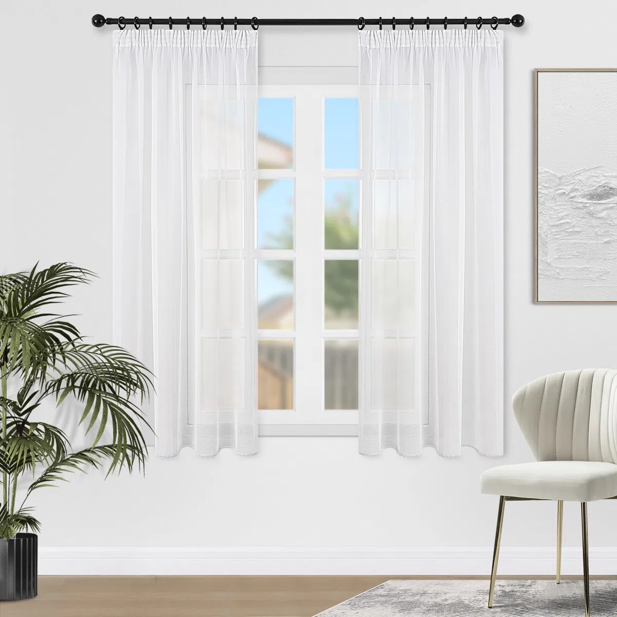 Topfinel Cortinas Cocina Moderno 2 Piezas para la Ventana Corta traslucida 140x145cm visillos Blancos para riel Cortina para la Cuarto de Bebe y decaracion la habitacion