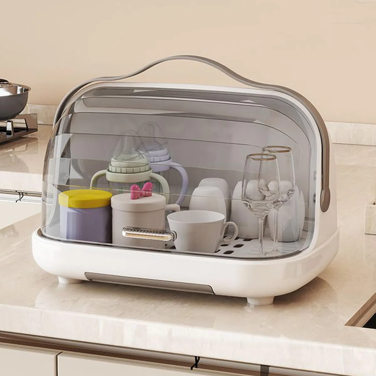 Genérico Secador De Biberones - Base Compacta Antideslizante | Organizador De Secado con Tapa Transparente | para Cocina Comedor Dormitorio y Viaje con Tetinas y Vasos
