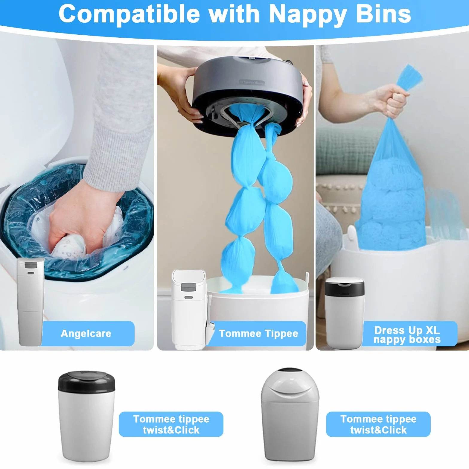 12 Unidades para Cubos de Pañales, Recambio para Cubos de Pañales Compatibles con Tommee Tippee, Angelcare, Cubo de Pañales Octogonal, LitterLocker, 6.5M