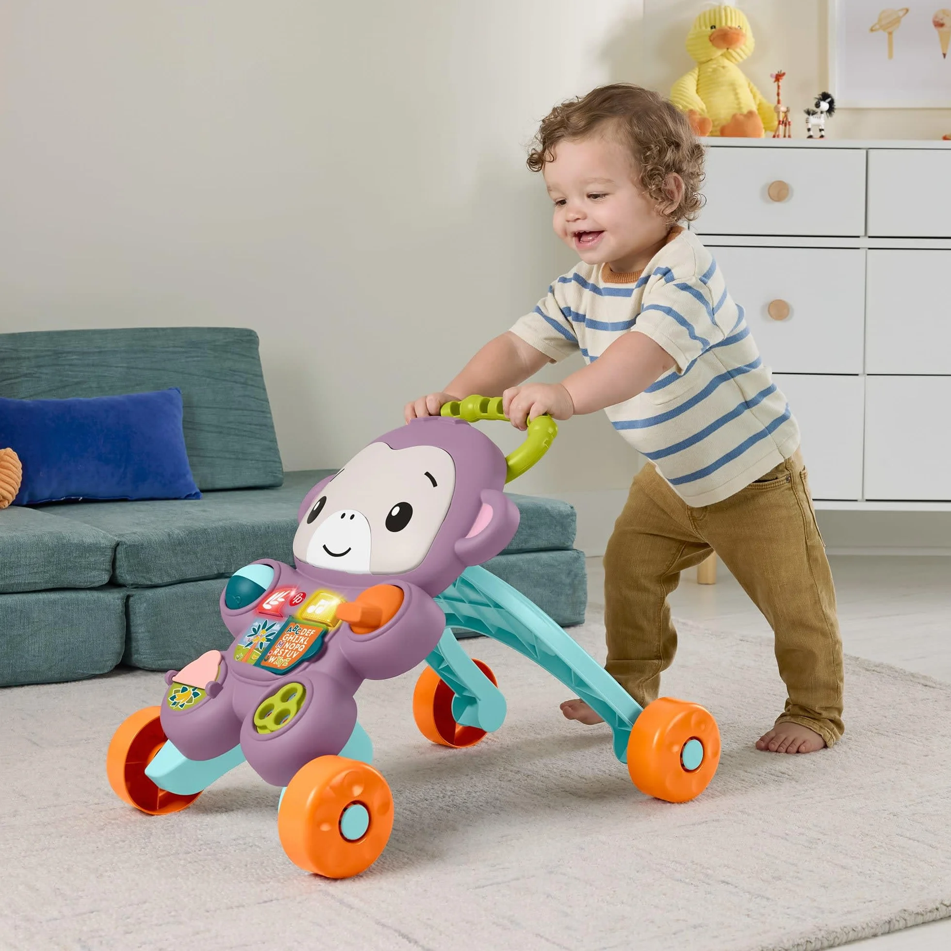 Fisher-Price Andador para bebés Monito morado Primeros pasos, juguete con música, luces y actividades para bebés y niños pequeños a partir de 6 meses, JGW90
