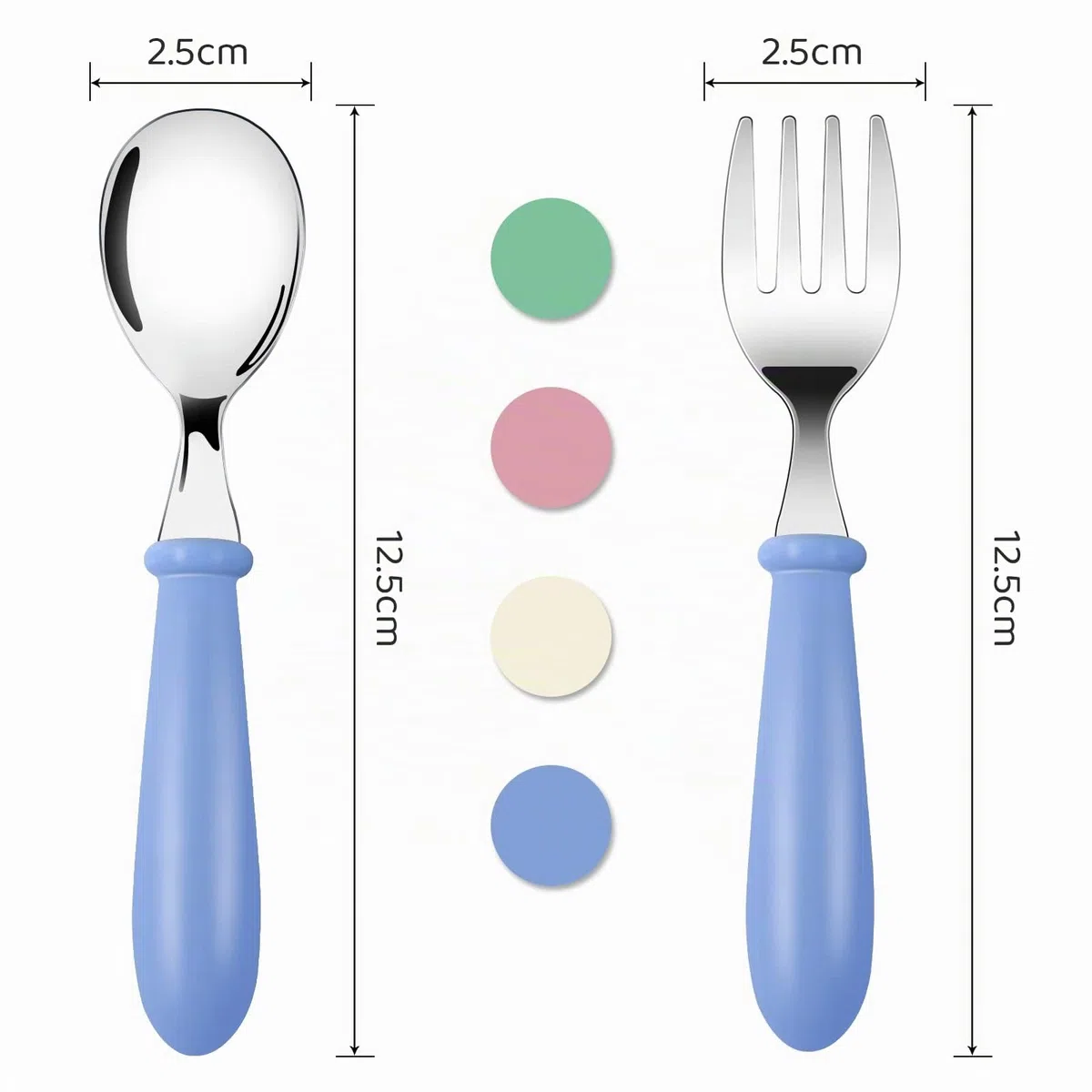8 Pieza Cubertería Infantiles de Acero Inoxidable, Cubiertos bebe: 4 x Cena Tenedor, 4 x Cena cuchar, Cubierto para Uso en Hogar y Escuela(Azul Verde Rosa Blanco)