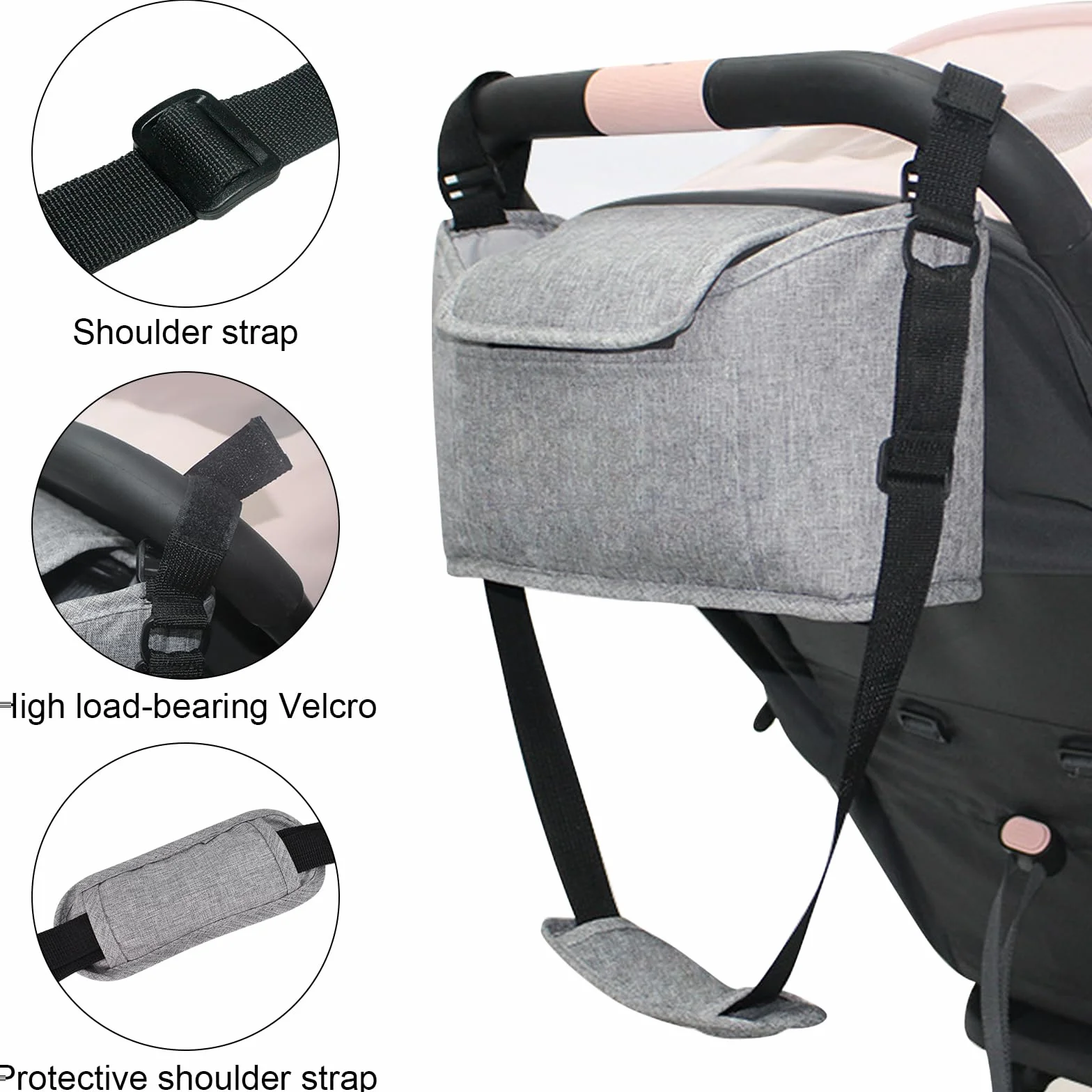 Universal Bolsa Organizadora Para Cochecito, Bolso Carro Bebé con Portavasos Aislado y Correa Para el Hombro, Gran Espacio, Bolsa Organizadora de Cochecitos, Bebé Bolsa de Almacenamiento (Negro)