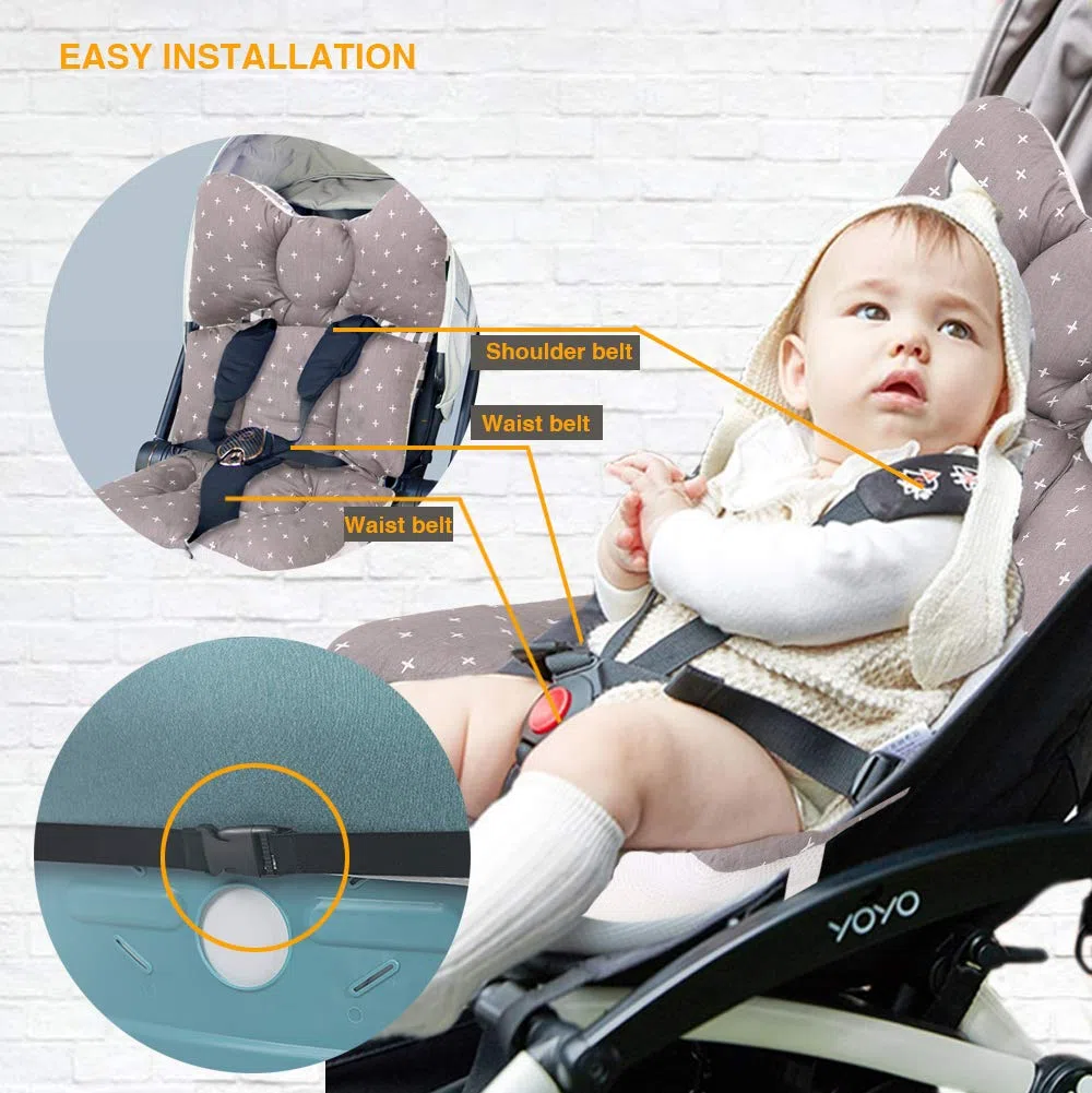 Miracle Baby Cojín Carro Bebe, Colchoneta Silla Paseo Universal, Colchoneta Silla Paseo Transpirable 100% Algodón, Colchoneta Silla Bebe Uso de Doble Cara para Bebe,70 * 38cm, Cruz gris