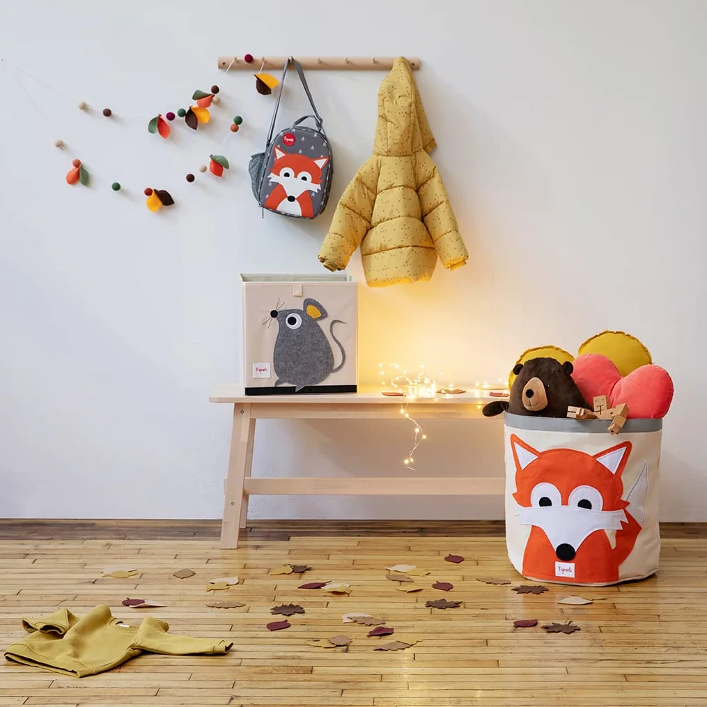 3 Sprouts Cesto Juguetes - Ideal como Cesto Ropa Sucia Bebe - Cesta para Juguetes Infantil - Cesto Ropa Sucia Infantil - Diseño Divertido y Práctico - Organización y Almacenamiento - Zorro