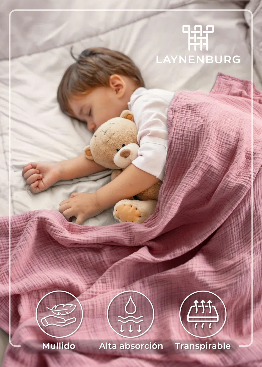 LAYNENBURG Manta de muselinas Bebe 120x120cm - 100% algodón - Oeko-Tex 100 - Manta acogedora o para Dormir, pañales, paño para eructar para bebé, recién Nacido y niño pequeño (Rosa Oscuro)
