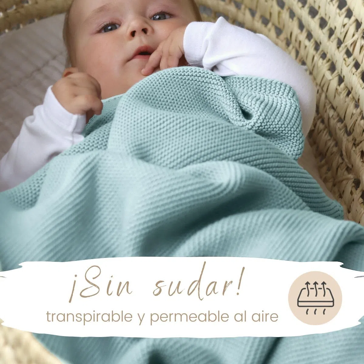 DIKOS Manta Bebé 100% algodón orgánico Gots | Mantita Bebé Necién Nacido | Manta de Punto para Niño y Niña | Accesorios para Bebes | Arrullo Bebe Recien Nacido Regalos Canastilla (Menta)