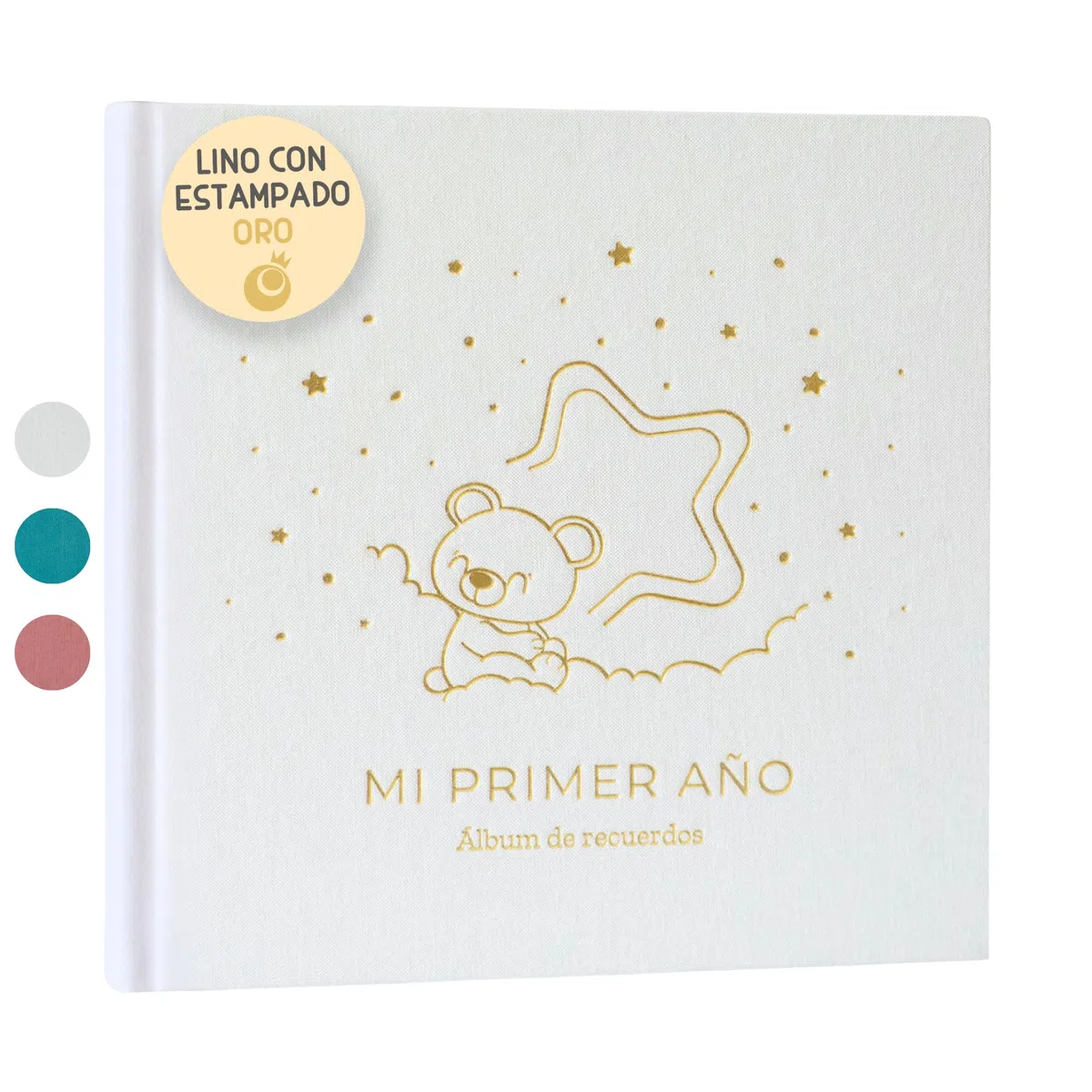 Album Fotos Bebe Mi Primer Año con Portada en Tela Lino y 75 Páginas - Libro Recuerdos Bebe con Pegatinas Ideal como Regalo Bebe Recien Nacido Niño y Niña Regalo Baby Shower - Album Bebe Primer Año