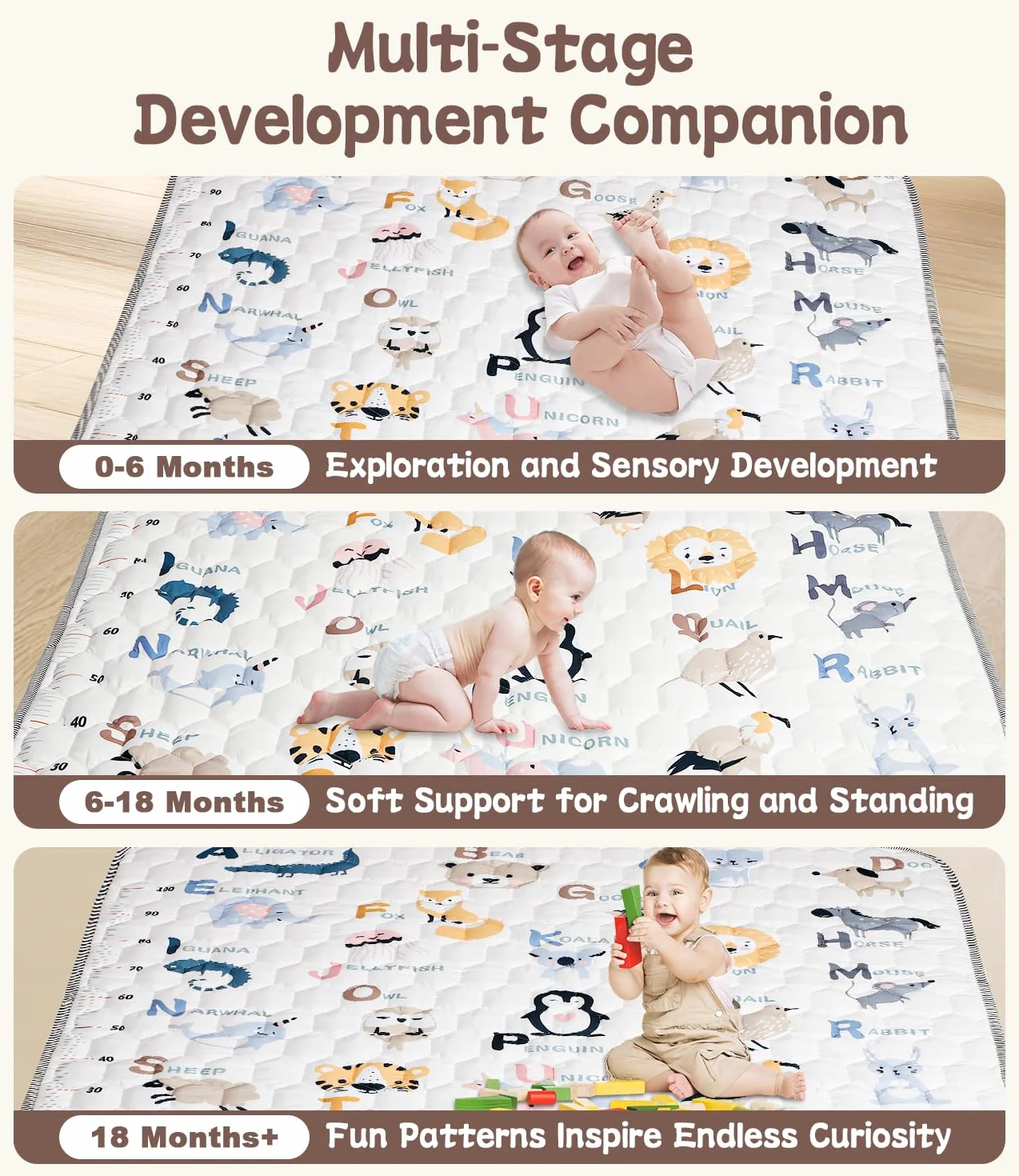 Alfombra Bebé 110x110cm, Alfombra Infantil, Tapete de Actividades Bebé, Alfombra Bebé Acolchada Plegable, Suave y Lavable, Tapete Bebé para Interior/Exterior, Perfecta para los Primeros Pasos