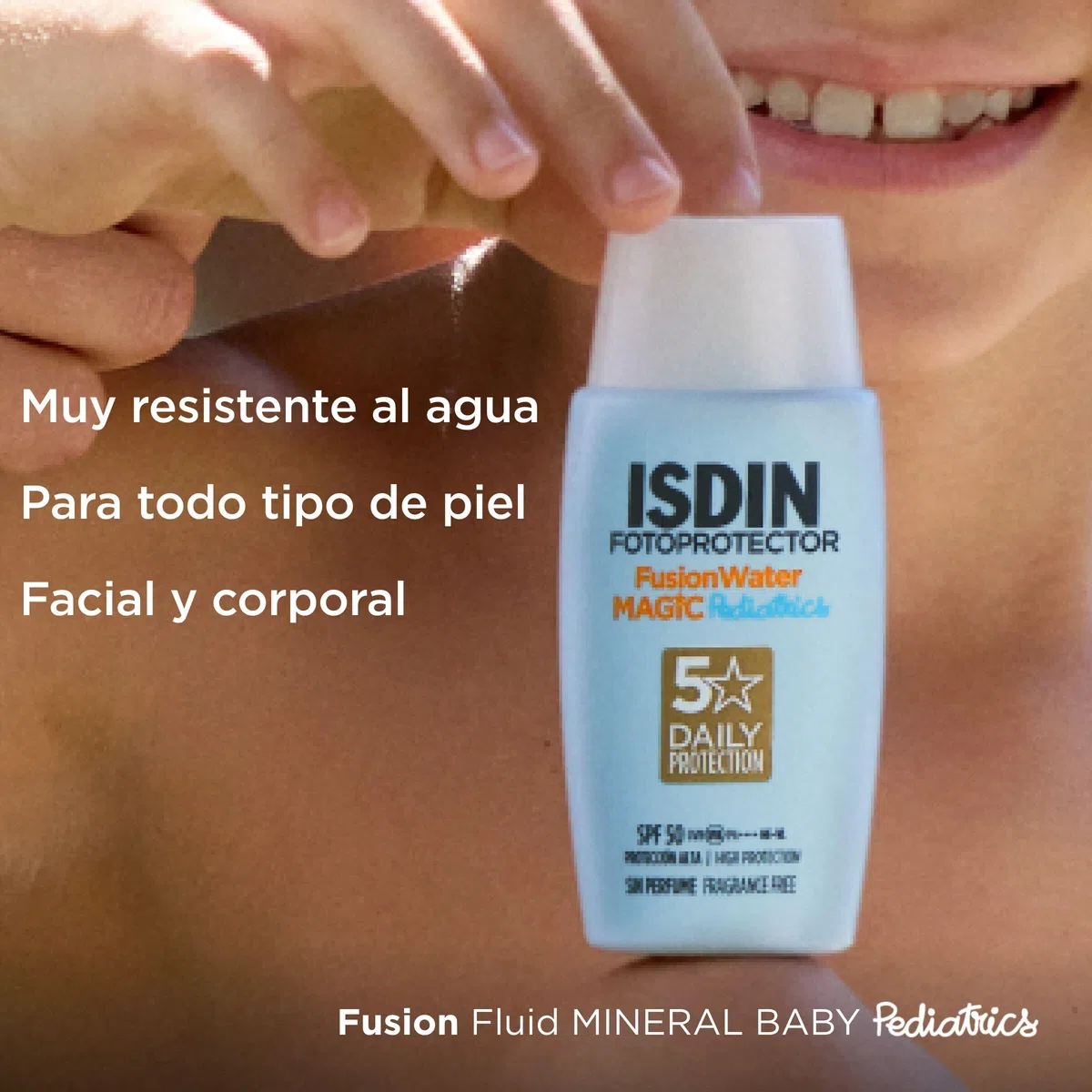 ISDIN Fotoprotección Fusion Fluid Mineral Baby Pediatrics SPF 50, Protector Solar Sin Filtros Químicos, 100% Mineral, indicado para el Cuerpo y el Rostro de Niños y Bebés, 50 ml