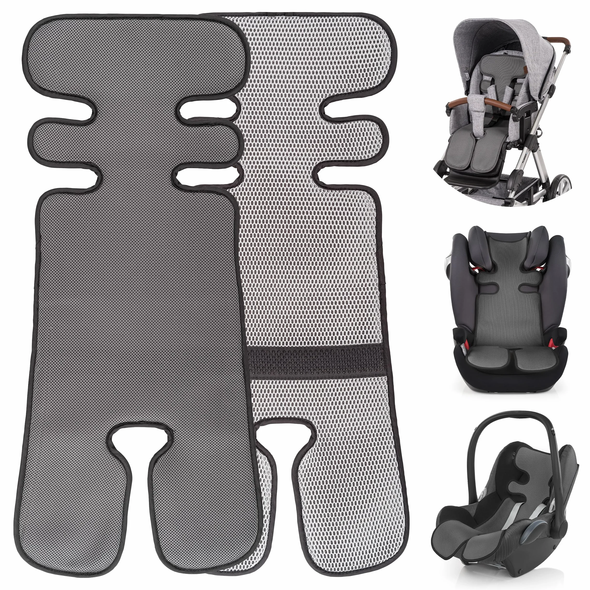 Zamboo Colchoneta Verano Silla Paseo Universal - para Carritos y Sillas de Coche - Colchonetas Transpirables Reducen Sudoración con Estructura 3D Ergonómica - 79 x 34 cm - Gris