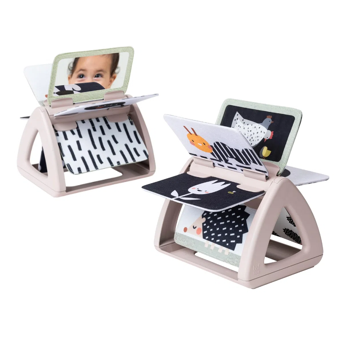 Taf Toys Libro de bebé en Blanco y Negro para el Tiempo de Barriga. Libro sensorial monocromático Giratorio de Doble Cara. Juguete para bebés de Alto Contraste. Actividad de Aprendizaje Montessori