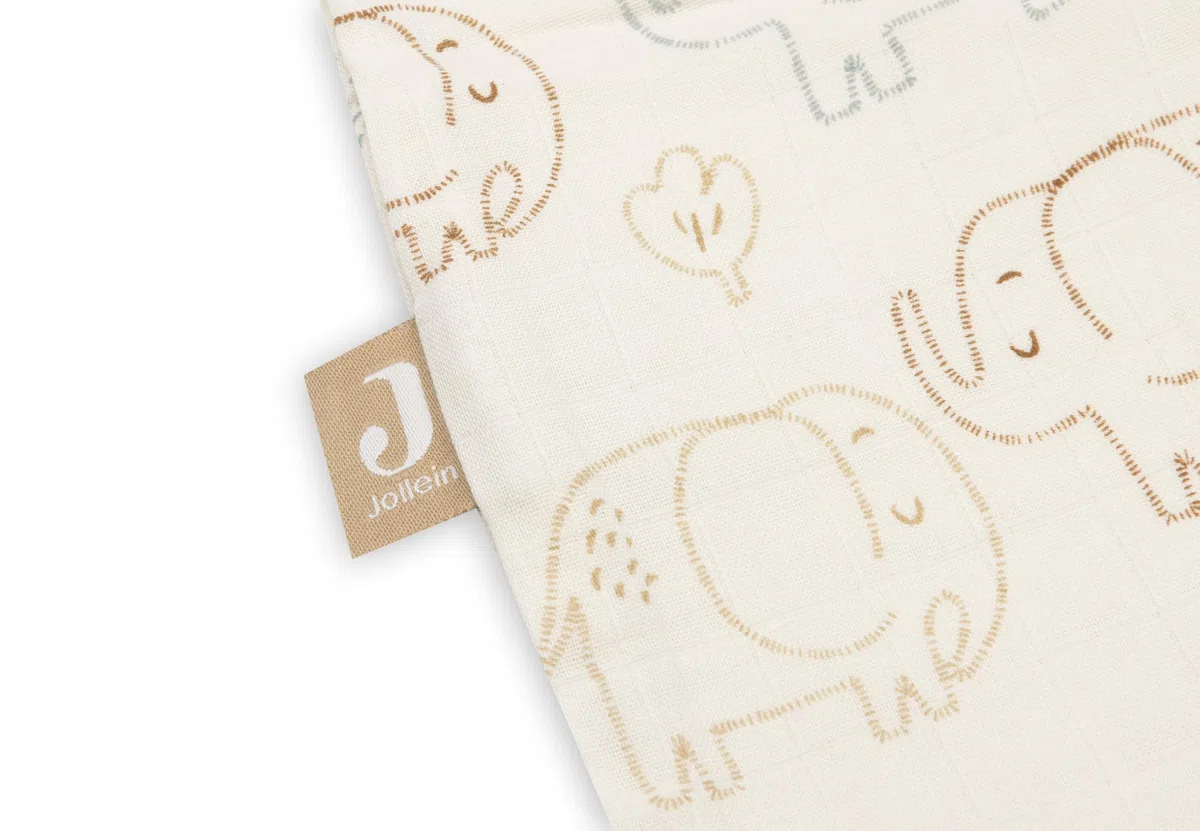 Jollein Saco de dormir de verano de muselina para bebé – Elephant Tales – 90 cm – 100 % algodón – 0,5 TOG – Saco de dormir de verano para bebé – Certificado OEKO-TEX