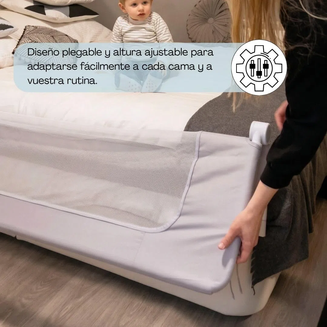 Barandilla de Seguridad para Cama 180 cm | 10 Alturas Ajustables | Panel Transparente | Sistema Plegable para Bebés y Niños | Protección Anticaídas Compatible con Todos Colchones (Gris, 180cm)