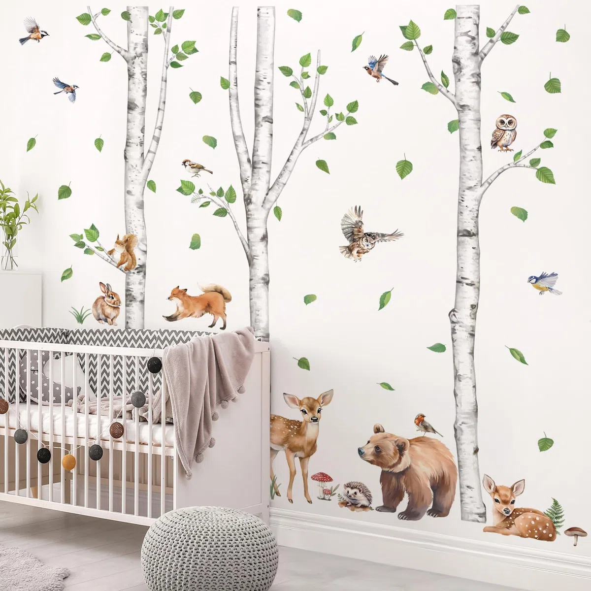 wondever Pegatinas de Pared Animales del Bosque Abedul Árbol Grande Adhesivos Pared Decorativos Ciervo Oso Zorro Vinilos Pared Habitación Niño Bebés Dormitorio Guardería