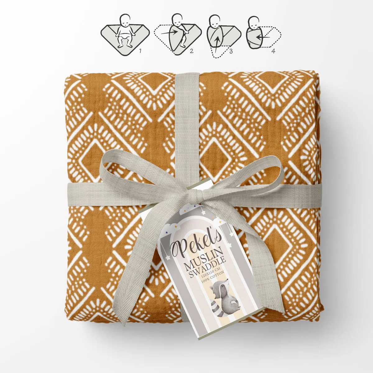 PEKEL’S Manta de Muselina Bebé 120x110 cm | 100% Algodón Suave y Transpirable | Paño Grande Envolvente para Recién Nacido, Cuna, Carrito o Regalo Baby Shower (Naranja)
