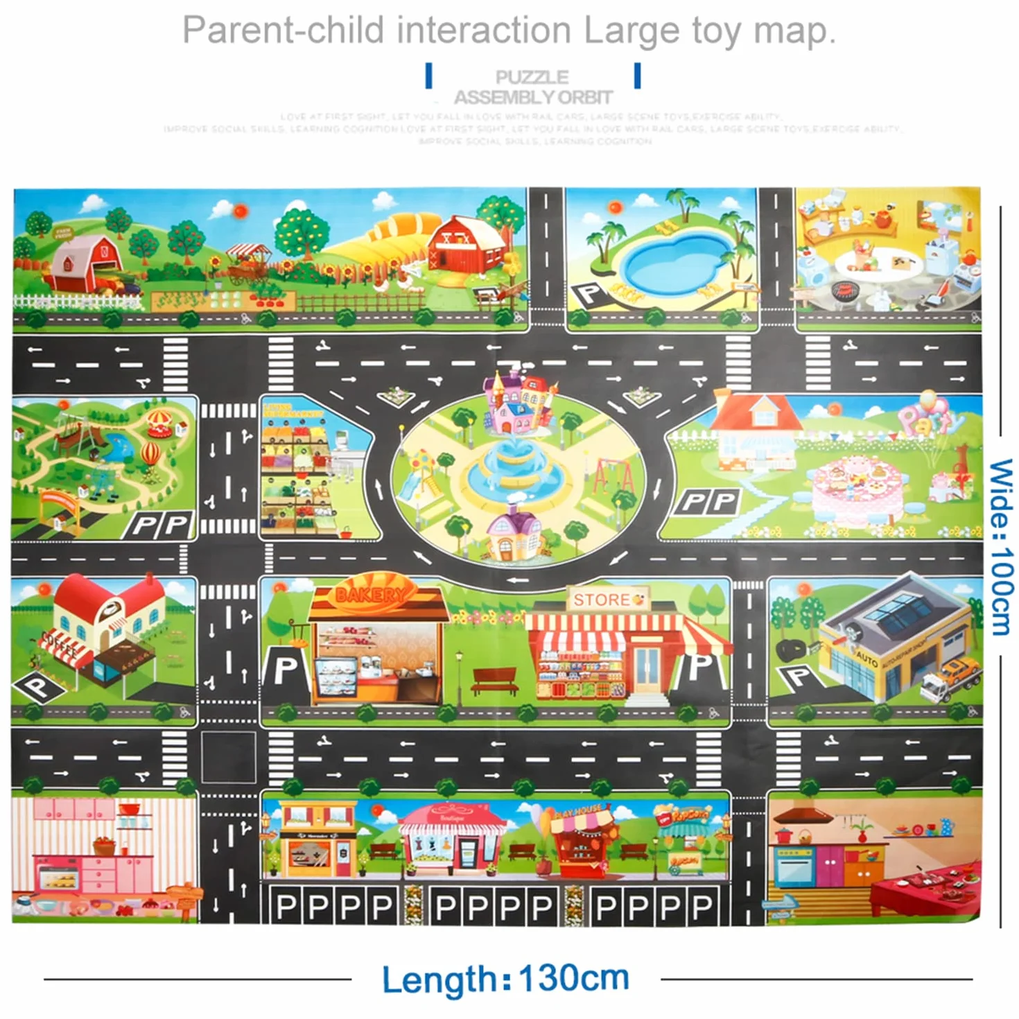Alfombra de Juguete(39 * 51in/100 * 130cm) Road Playmat Juguete, PVC de plástico para niños, Alfombra Impermeable Ciudad Vida Ideal para Jugar con Coches y Juguetes