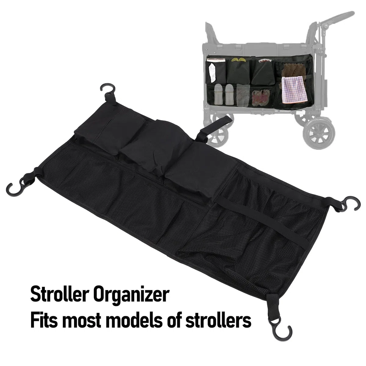 Bolsa Lateral de Carro con Múltiples Bolsillos a Prueba de Agua para Acampar Al Aire Libre, Organizador de Carro de Cochecito de Gran Capacidad para Cochecitos de Camping, Carros de (Negro)