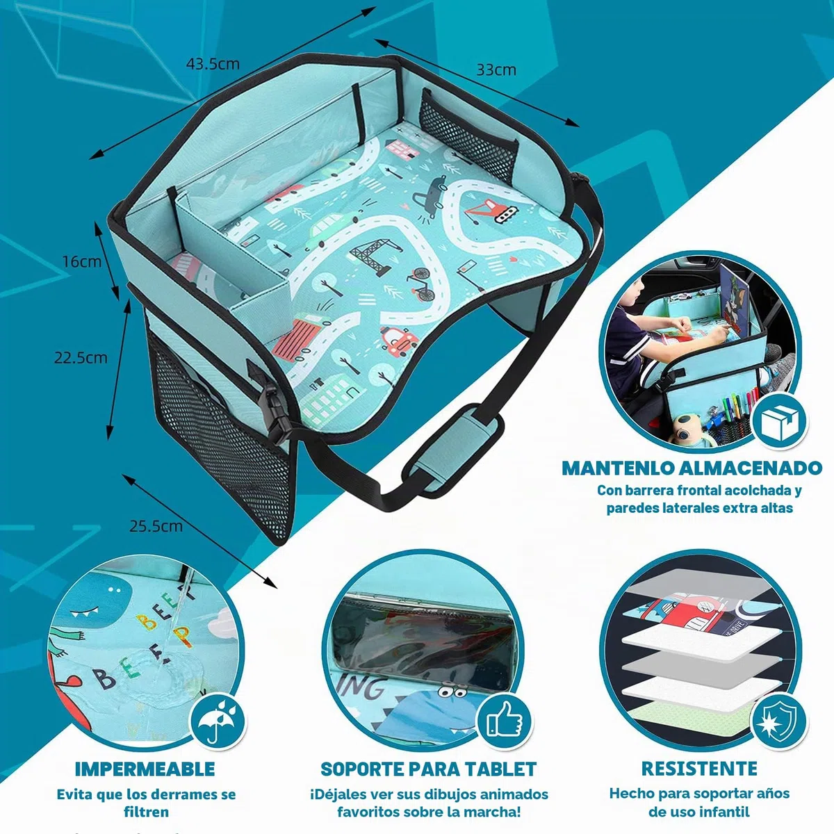 Bandeja de asiento de coche para niños de viaje, bandeja de viaje para, bandejas de esenciales de viaje por carretera, mesa de asiento de coche para niños, actividades de
