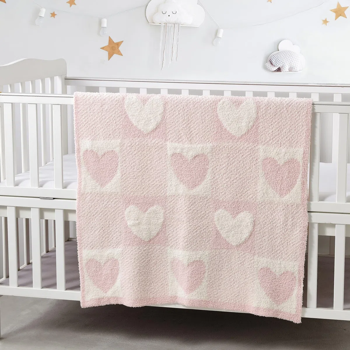 CREVENT 2 mantas de bebé de 30''X40'', lindas, acogedoras, esponjosas y cálidas para bebés y niños pequeños, ropa de cama para cuna, cot, cochecito - Nube Gris + Corazón Rosa de Punto