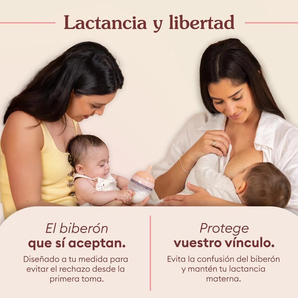 HAPPYMAMI Biberón Anticólicos a Medida Lactancia Materna Bebé 250ml Menta | Tetina de silicona grado alimentario. Ritmo de succión natural idéntico al pecho que evita el rechazo. Apto lavavajillas.