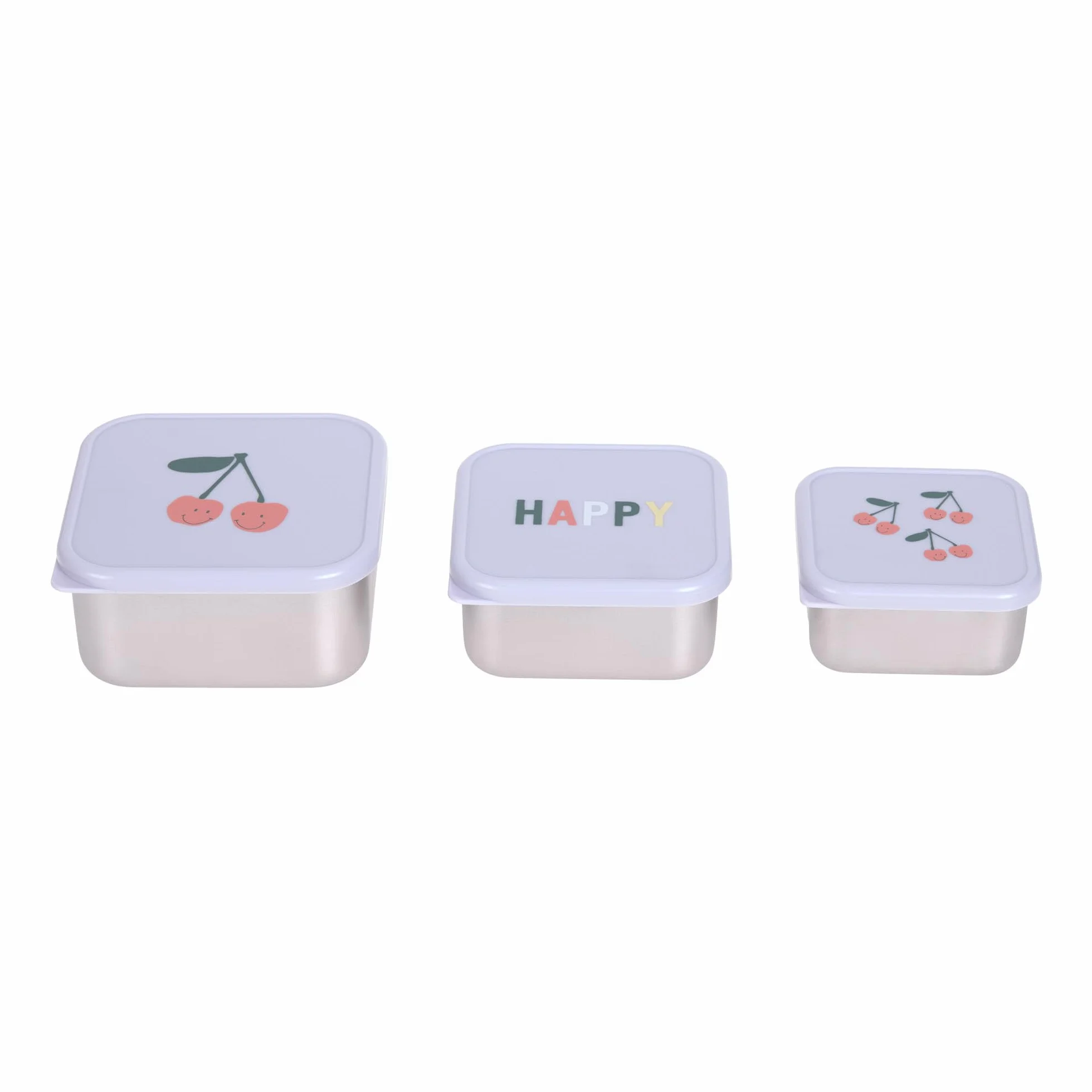 Lässig Snackbox Kids Juego de 3 fiambreras de acero inoxidable/Snackbox Stainless Steel Happy Fruits Cherry