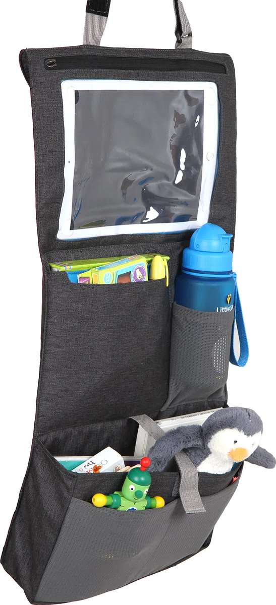 LittleLife Organizador de Asiento de automóvil para niños en el Asiento Trasero se Adapta a Todos los iPads con Ventana de Pantalla táctil, múltiples Bolsillos para Botellas, Almacenamiento Juguetes