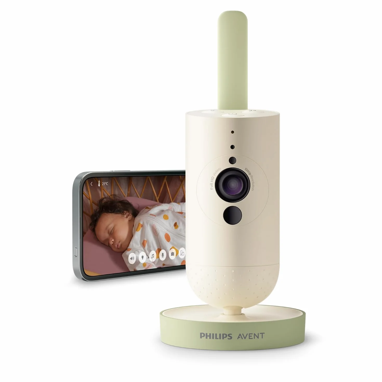 Philips Avent Vigilabebés Conectado con App, cifrado Privado y Seguro, Audio, Zoom 2X, visión Nocturna, activación automática por Voz, intercomunicación Real, Nanas y Ruido Blanco (Modelo SCD643/26)
