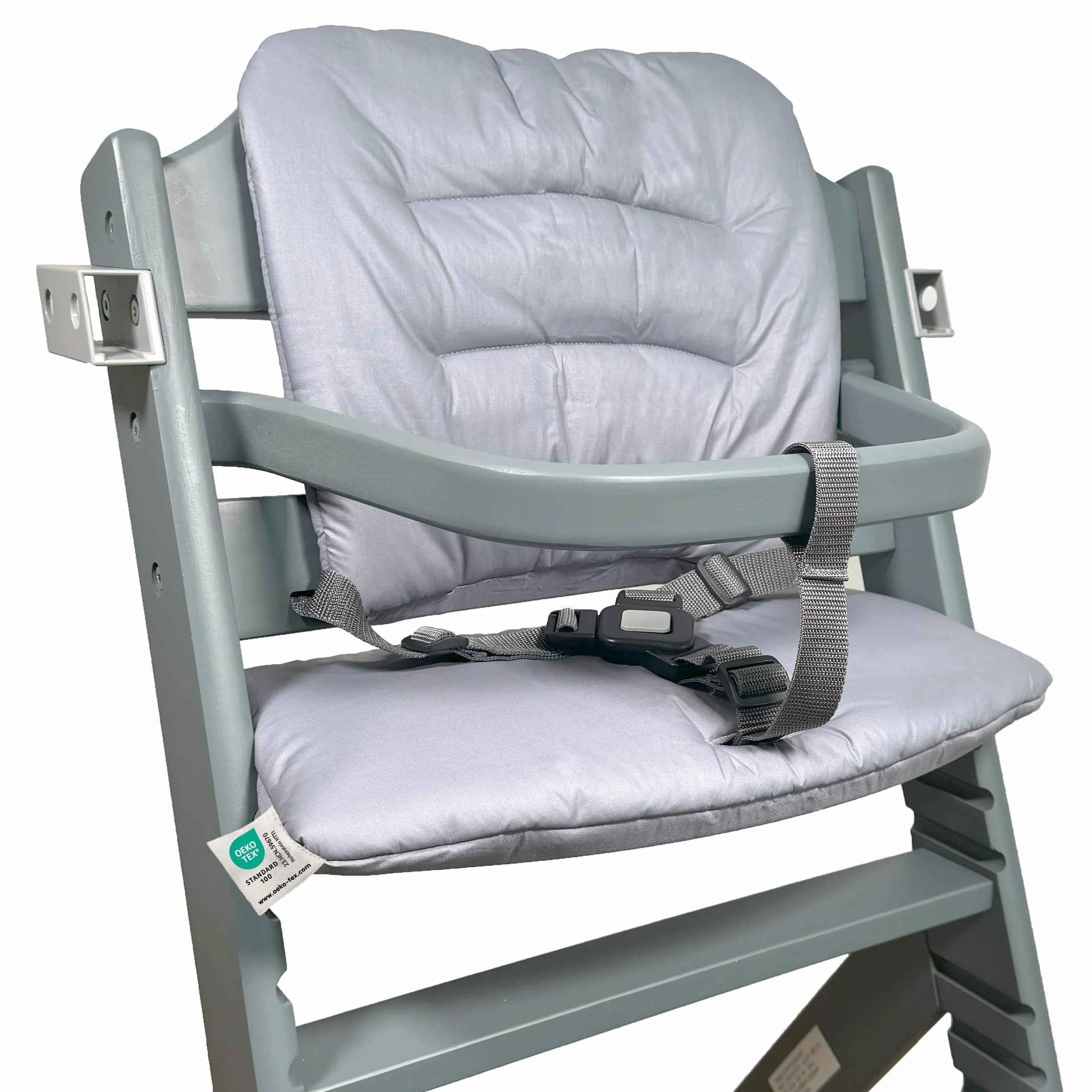 LaLoona Cojin Trona Madera para Bebeconfort/Safety 1st Timba, Cojin Impermeable Trona de 2 Piezas, Cojin Trona Evolutiva Madera Lavable, OEKOTEX Standard 100 - Gris