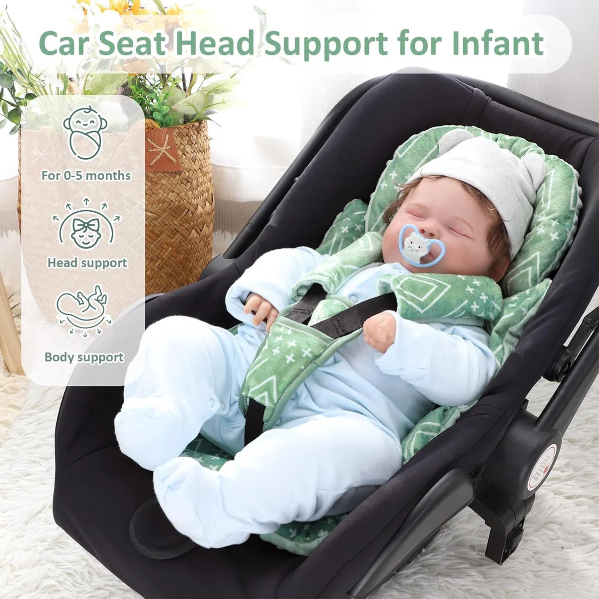 TANOFAR Soporte para la cabeza del asiento de coche para bebés – Inserto de asiento de coche para recién nacidos y niños – Soporte suave para la cabeza del asiento de coche para bebés – Inserto de