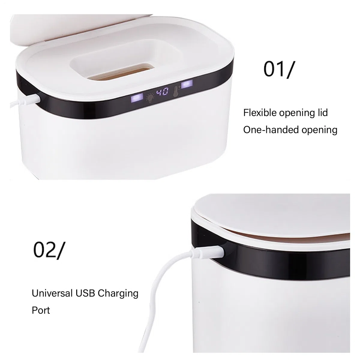Calentador de toallitas termostático portátil USB, calentador de toallitas húmedas para niños, dispensador de toallitas térmicas para viajes, | Dispensador de toallitas en