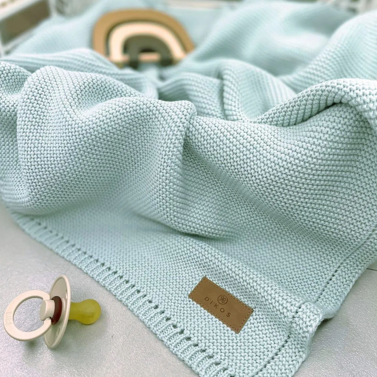 DIKOS Manta Bebé 100% algodón orgánico Gots | Mantita Bebé Necién Nacido | Manta de Punto para Niño y Niña | Accesorios para Bebes | Arrullo Bebe Recien Nacido Regalos Canastilla (Menta)